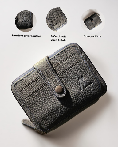 Cash, Card, and Coin Wallet with Button – Premium Leather - Ali Leather