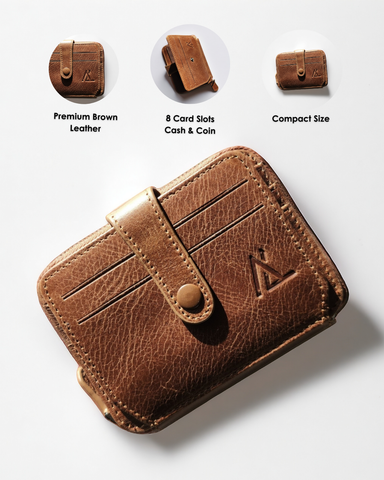 Cash, Card, and Coin Wallet with Button – Premium Leather - Ali Leather