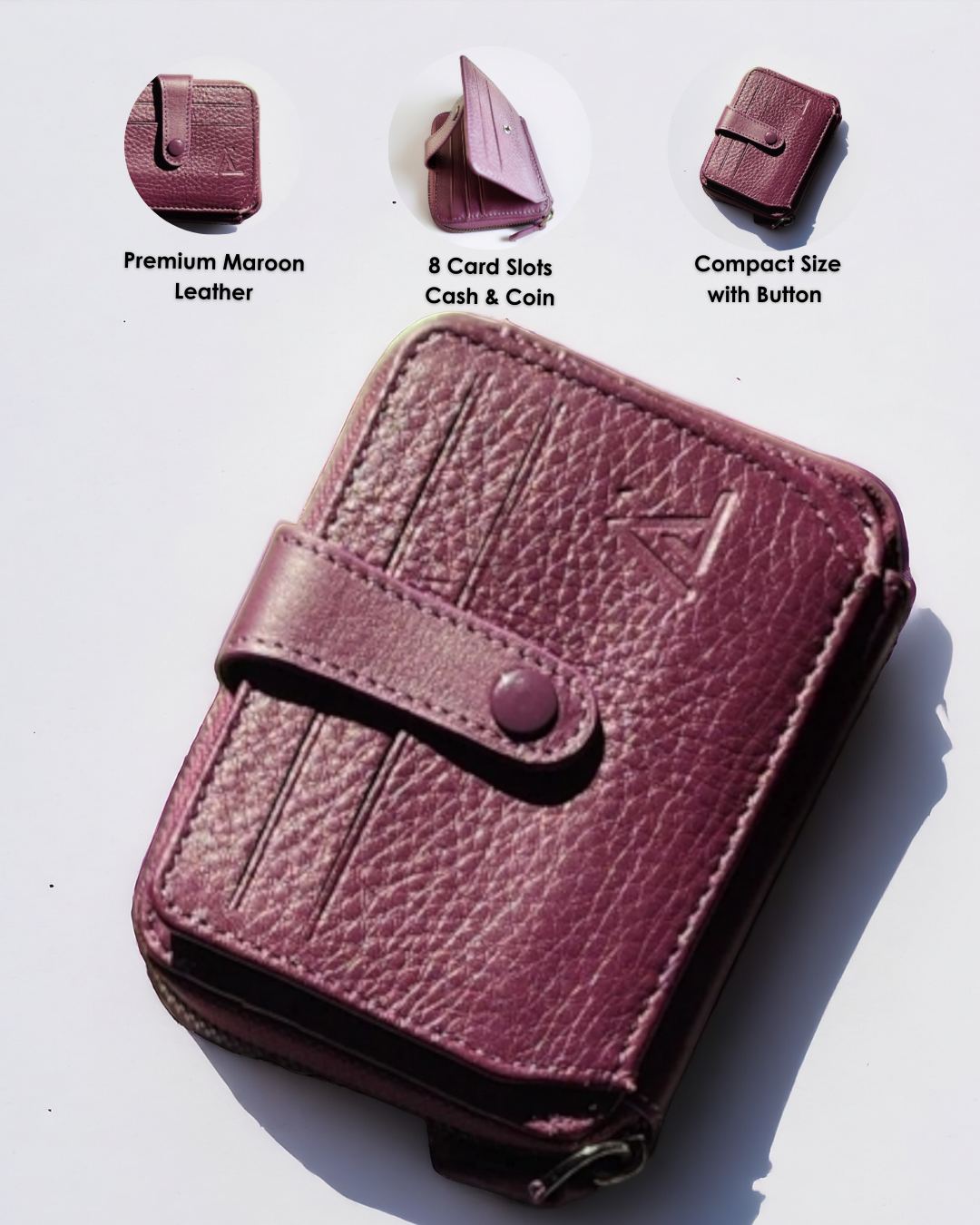Cash, Card, and Coin Wallet with Button – Premium Leather - Ali Leather