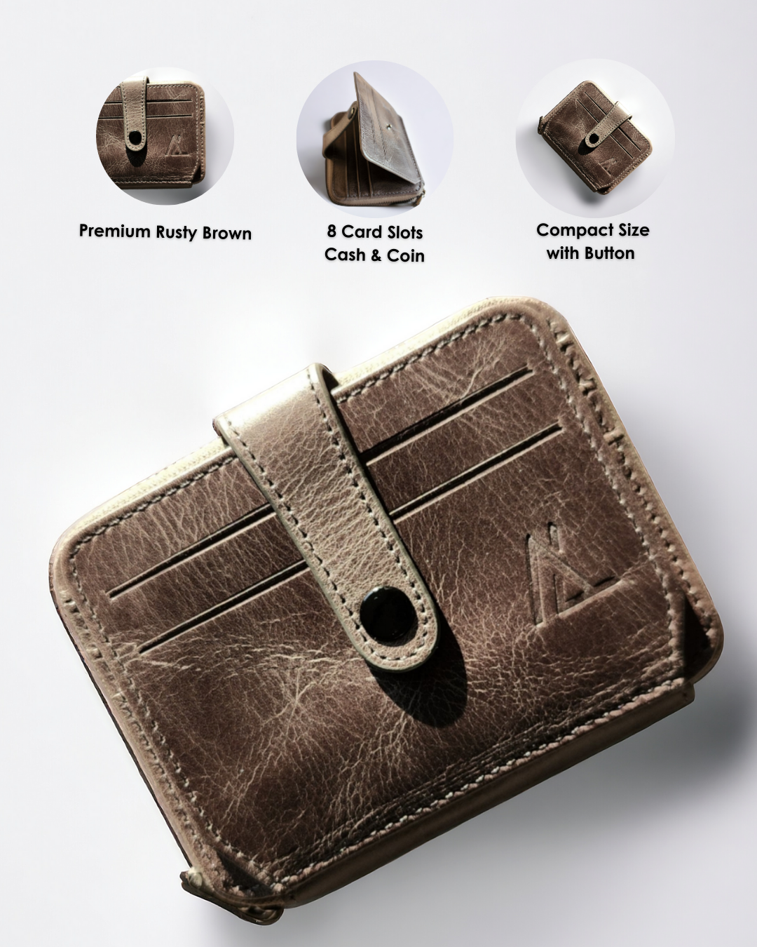 Cash, Card, and Coin Wallet with Button – Premium Leather - Ali Leather