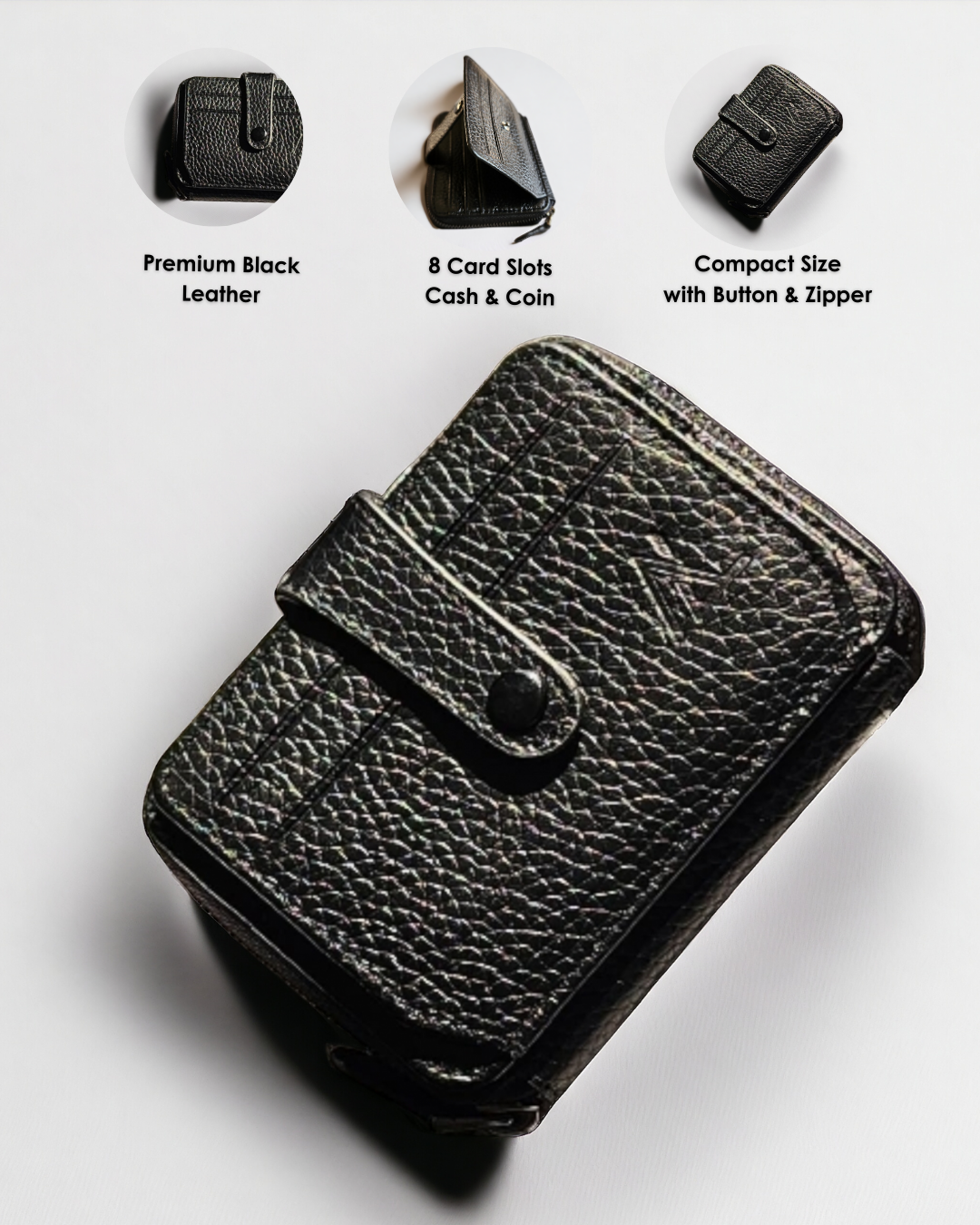Cash, Card, and Coin Wallet with Button – Premium Leather - Ali Leather