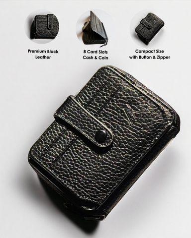 Cash, Card, and Coin Wallet with Button – Premium Leather - Ali Leather