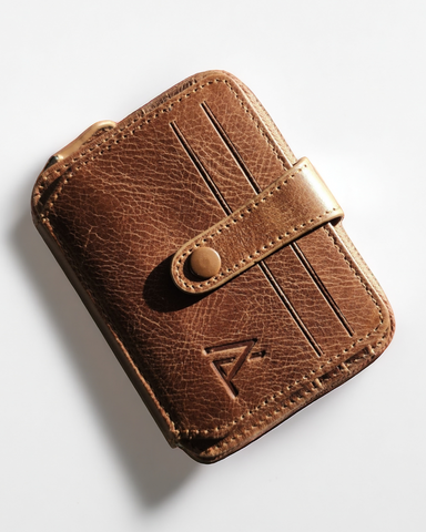 Cash, Card, and Coin Wallet with Button – Premium Leather - Ali Leather